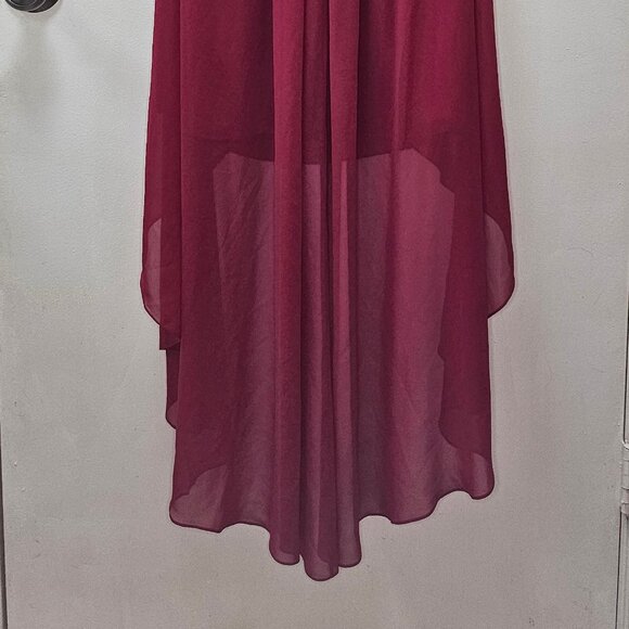 David’s Bridal Strapless High-Low Chiffon Dress – Apple Red, Size 14 - Picture 4 of 9